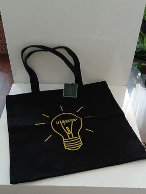 Inspire Lightbulb Black Canvas Tote Bag NWT